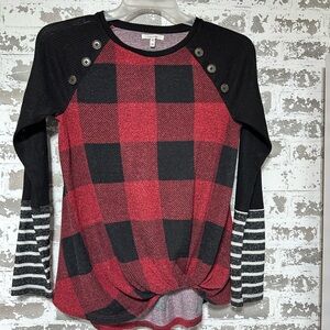 Maurice’s Red & Black Buffalo Plaid Button-Accent Knit Top